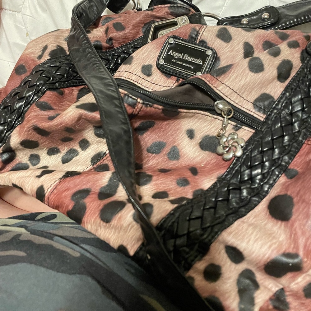 Animal Print Tote with Black Braided Accents